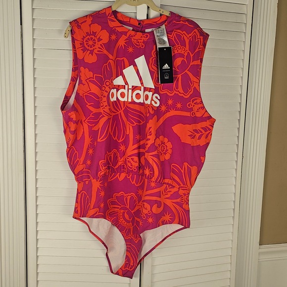 NWT Adidas X Farm Rio Womens Pink Orange Farm Body Training‎ Swimsuit XL - Picture 1 of 5